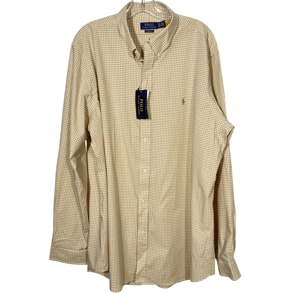 Polo Ralph Lauren Button Down XXL Tan Gingham Classic Fit Preppy Minimalist